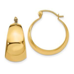 14k Yellow Gold Wide Tapered Round Hoop Earrings, 21mm (13/16 Inch)
